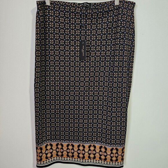 NWT MAX STUDIO MEDALLION PRINT BOHO PENCIL MIDI SKIRT SIZE L - Picture 1 of 13